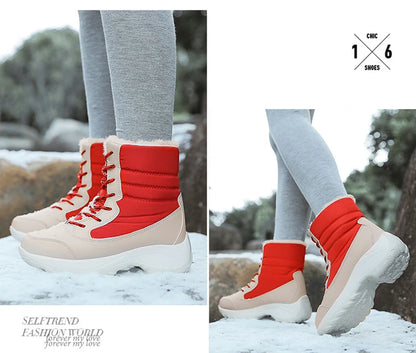 Snow Boots Woman Solid Shoes Woman Lace-Up Ladies Shoes Soft Ankle Boots Warm Lightweight Winter Ladies Boots Botas Mujer