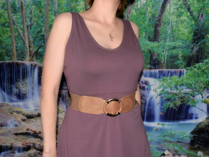 Women’s Elastic Stretch Wide Waist Belts w Wrapped Gold Circle Buckle