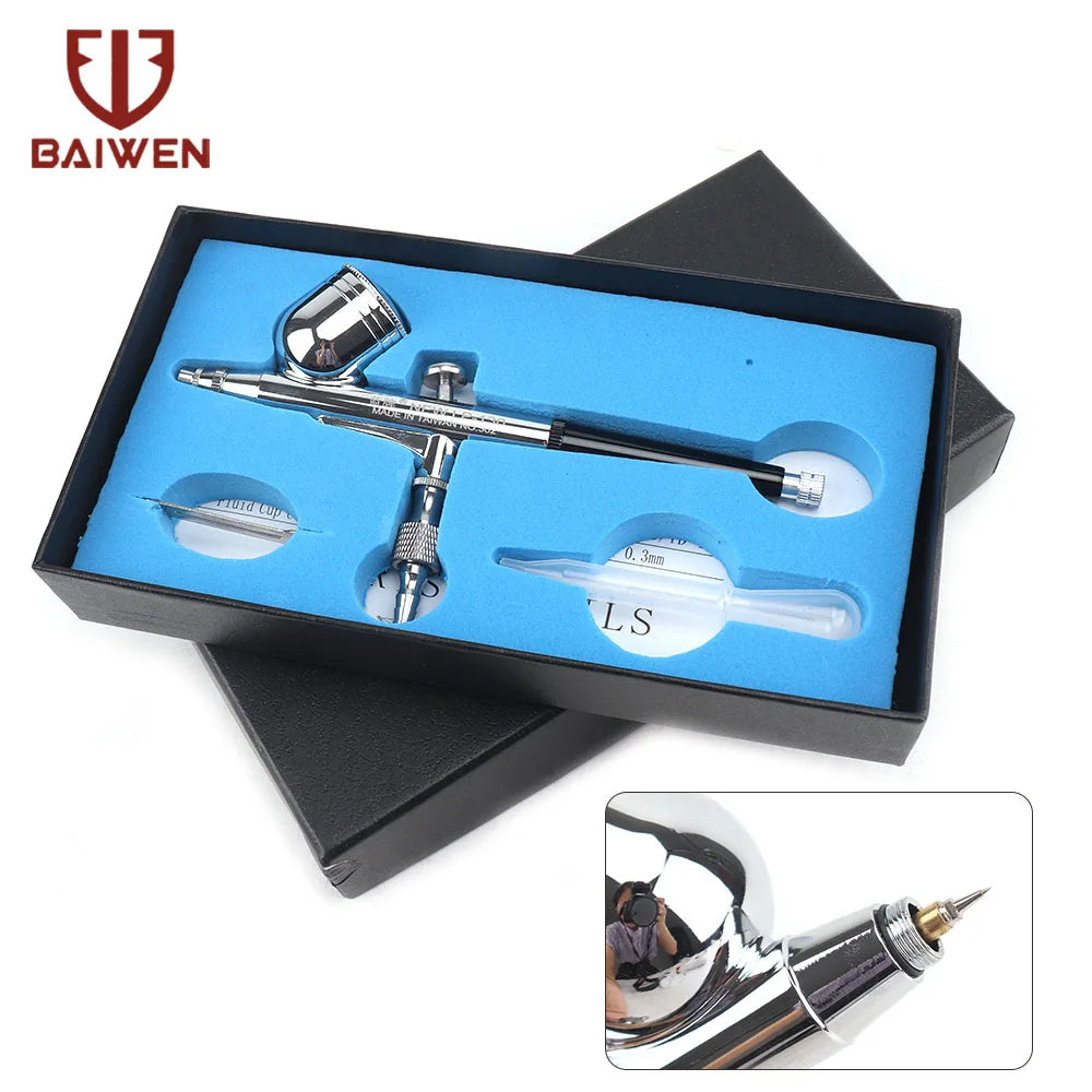 Dual-Action Airbrush with 0.2mm 0.3mm 0.5mm Nozzle Set Gravity Feed Pistol Pneumatic Kit For Cake Model Painting Makeup Tattoo