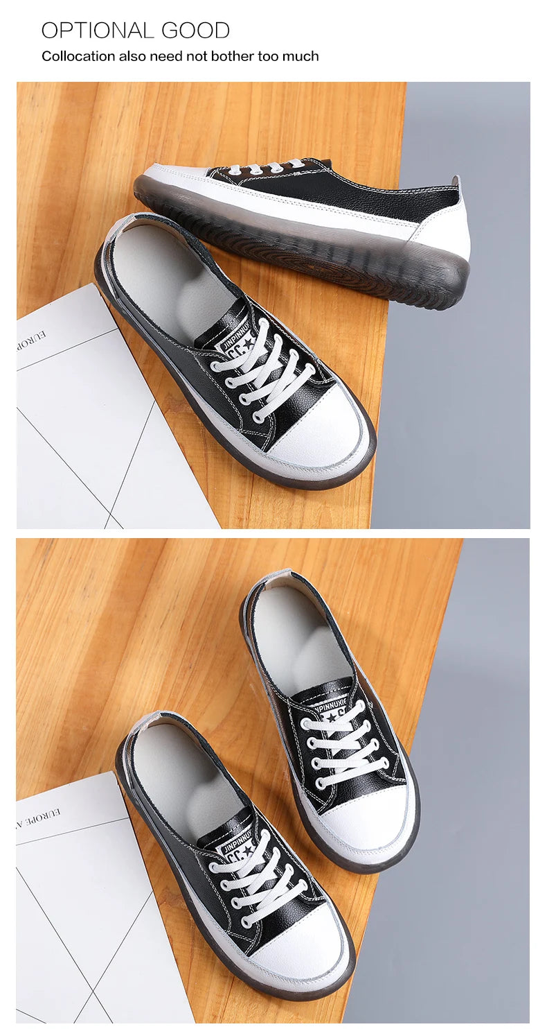 Women's Genuine Leather Sneakers Women Casual Fashionable Sports Shoes Vulcanized Woman Summer Flat Shoe Ladies White 40
