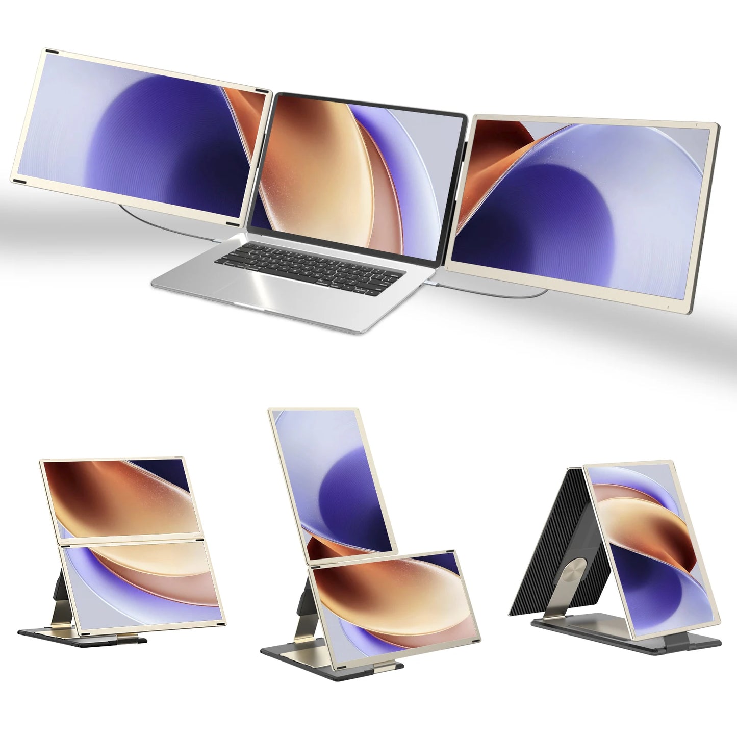 OEM S6 Triple Laptop Screen Extender 15.6" FHD 1080P IPS Three Screens 360° Foldable Portable External Gaming Monitor