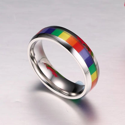 Wholesale Rainbow Lesbian Rings silver color Stainless Steel Lgbt Pride Ring 6m Width