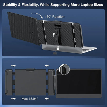 S1 Laptop Screen Extender 14" Portable Monitor for Laptop 13-17 Inch 1080P Dual Screen Monitor Extender