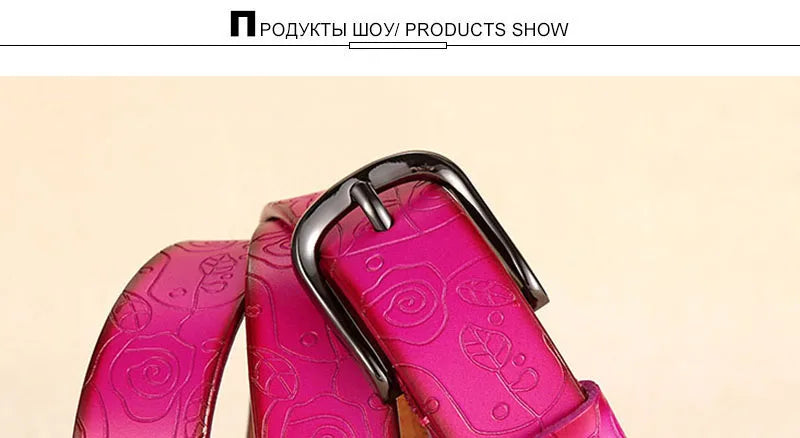 Fashion Design Floral Pattern Rose Red Genuine Leather Female Belt Women's Pin Buckle Metal Belts 28mm Wide 2023 FCO082