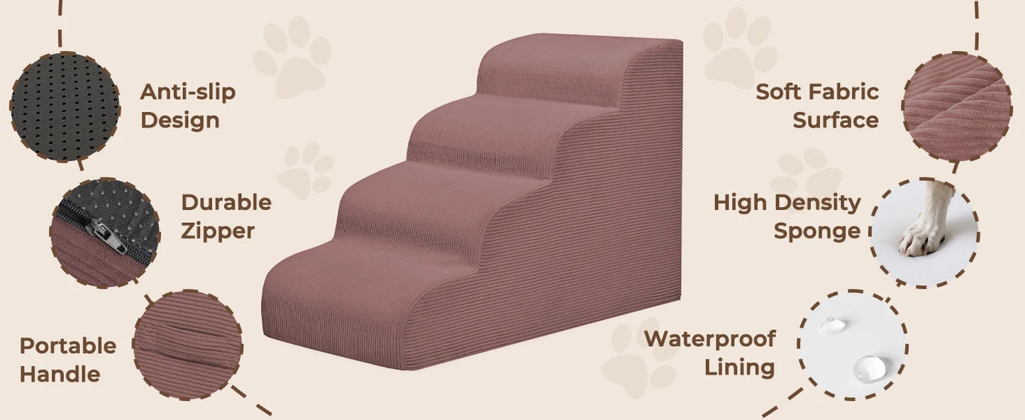 Mesa Lemon Dog Steps 3-Step Pet Ramp Stairs for Small Dogs & Cats Non-Slip Removable Easy Clean Cover