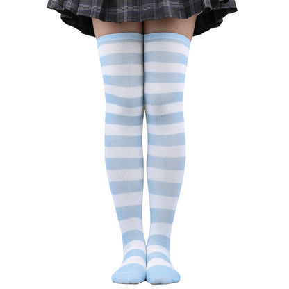 Womens Striped Thigh High Stockings Ladies Girls Black White pink Long Over Above Knee Socks femboy Cosplay Lolita Harajuku Y2k