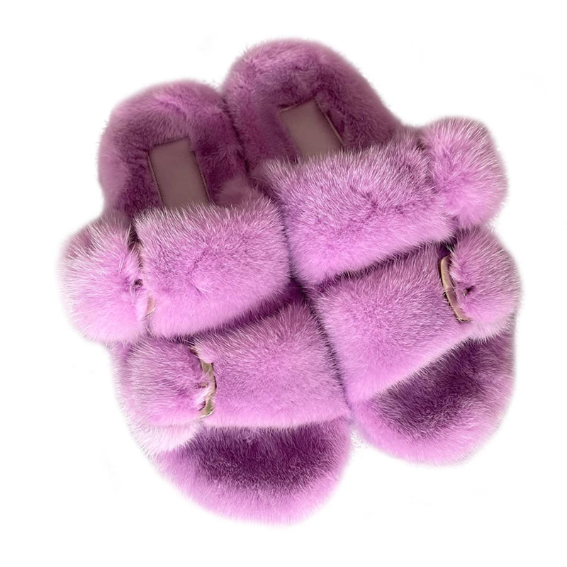 Wholesale Fashion Custom Winter Warm Luxury Fur Slippers Real Mink Fur Slides for Women Ladies Shoes