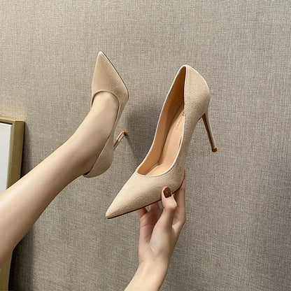 6CM/8CM/10CM Simple Design R Office Shoes Unique Luxury Suede Leather Heels for Ladies Shoes