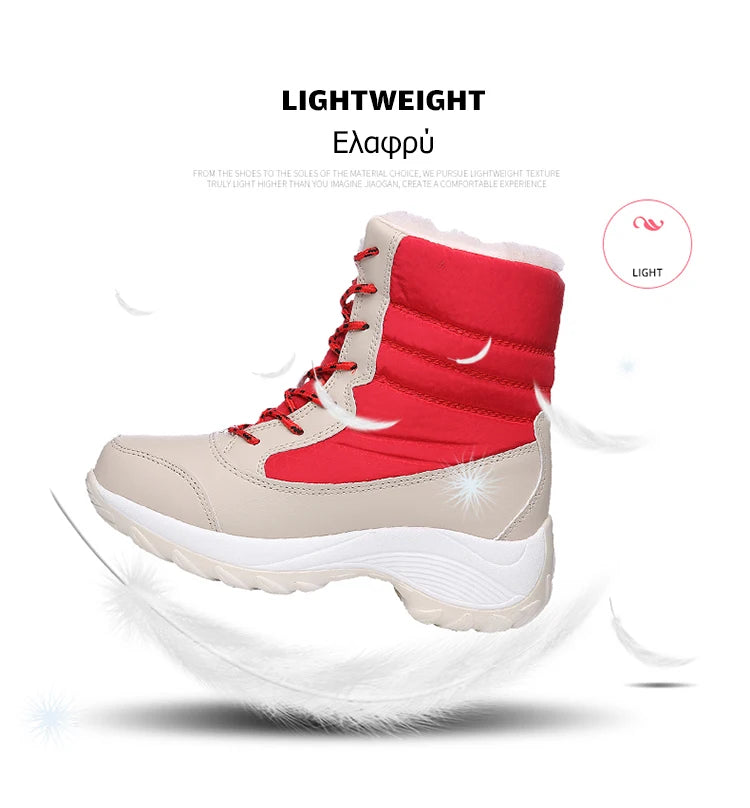Snow Boots Woman Solid Shoes Woman Lace-Up Ladies Shoes Soft Ankle Boots Warm Lightweight Winter Ladies Boots Botas Mujer