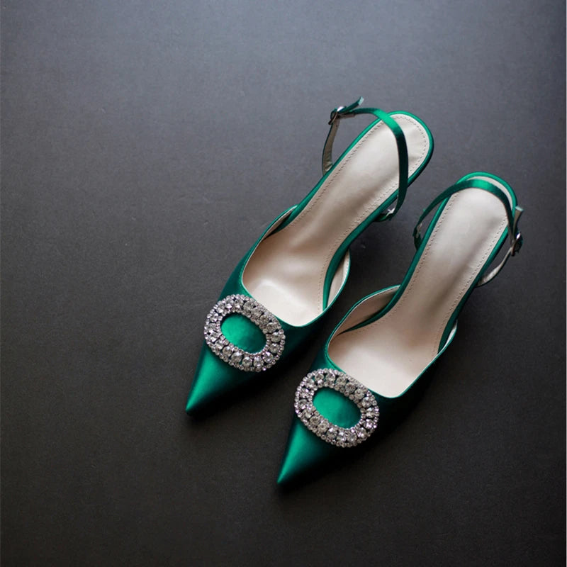 Top Selling  2022 New Buckle Strap  Slingback Diamond Wedding Shoes Unique Luxury Diamond Heels for Ladies Shoes