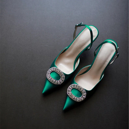 Top Selling  2022 New Buckle Strap  Slingback Diamond Wedding Shoes Unique Luxury Diamond Heels for Ladies Shoes