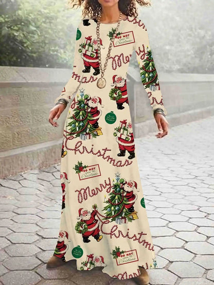 Print on Demand New Autumn and Winter Long Sleeved Christmas 3D Digital Printed Dress