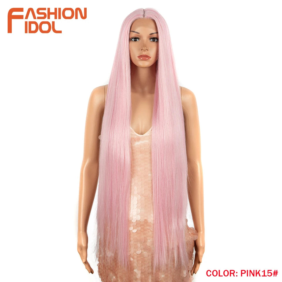 38 inch Straight Long Hair Synthetic Lace Front Wigs For Women High Temperature Hair Ombre 613 Red Cosplay Wigs Synthetic Hair