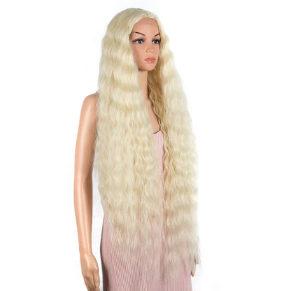 FASHION IDOL 42" Loose Wave Lace Front Wig Hair Synthetic Wigs For Women Ombre Blonde Water Wavy Long Curly Hair Wig Cosplay