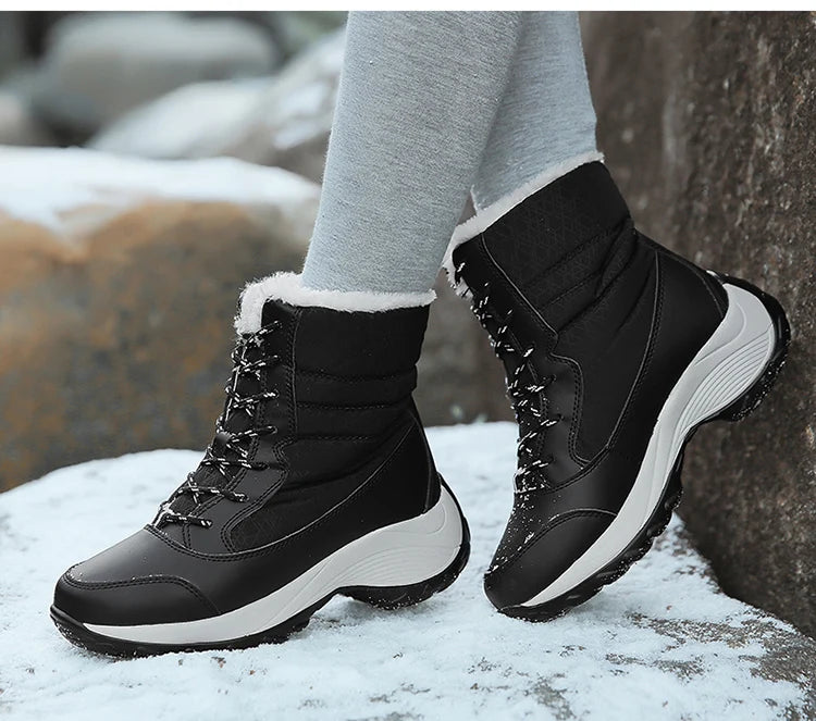 Snow Boots Woman Solid Shoes Woman Lace-Up Ladies Shoes Soft Ankle Boots Warm Lightweight Winter Ladies Boots Botas Mujer