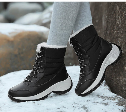 Snow Boots Woman Solid Shoes Woman Lace-Up Ladies Shoes Soft Ankle Boots Warm Lightweight Winter Ladies Boots Botas Mujer