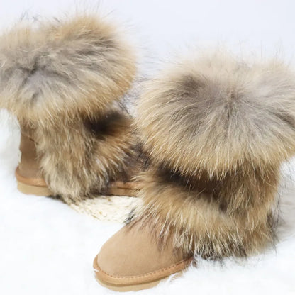 New Arrival 2025 Non-slip Fox Fur Woman Winter Snow Boots Women's Shoes Genuine Leather Natural Women's Snow Boots Thick Plush