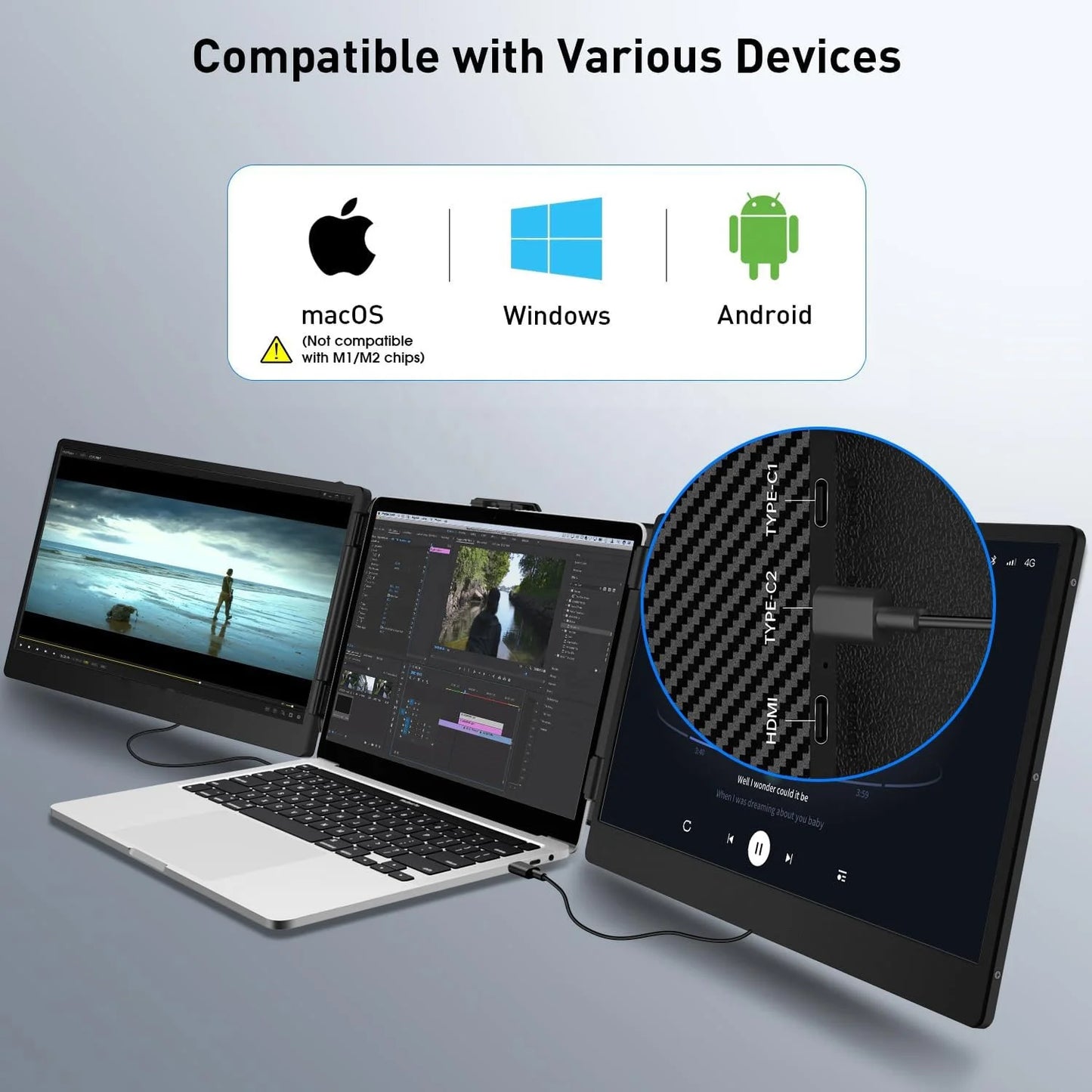 For Windows 1080P FHD IPS for Multiple Device LCD Display Gaming Monitor Portable Laptop Screen Extender