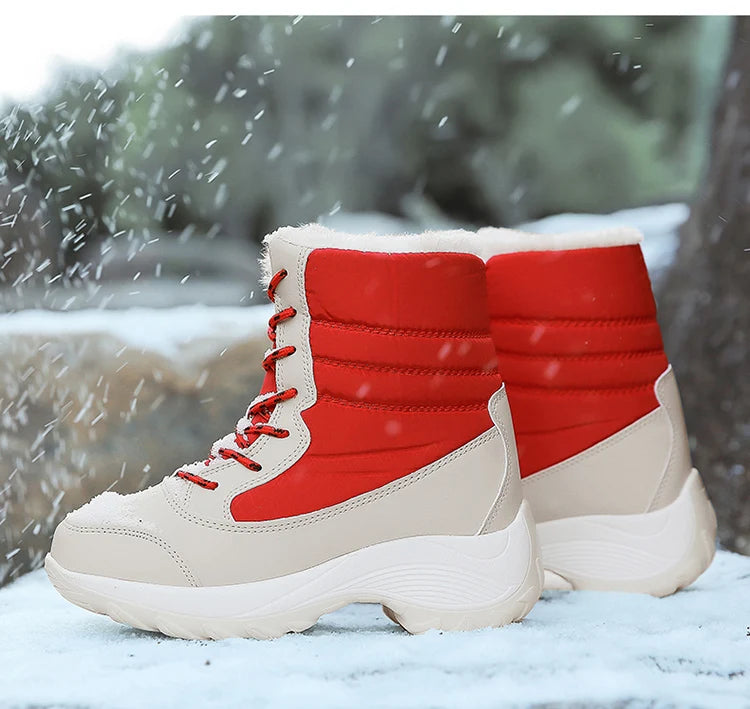 Snow Boots Woman Solid Shoes Woman Lace-Up Ladies Shoes Soft Ankle Boots Warm Lightweight Winter Ladies Boots Botas Mujer
