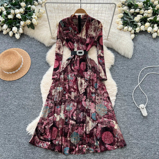 Summer Roman V-Neck Tunic Slim Bandage Casual Maxi Dress for Women Empire Printed Dress