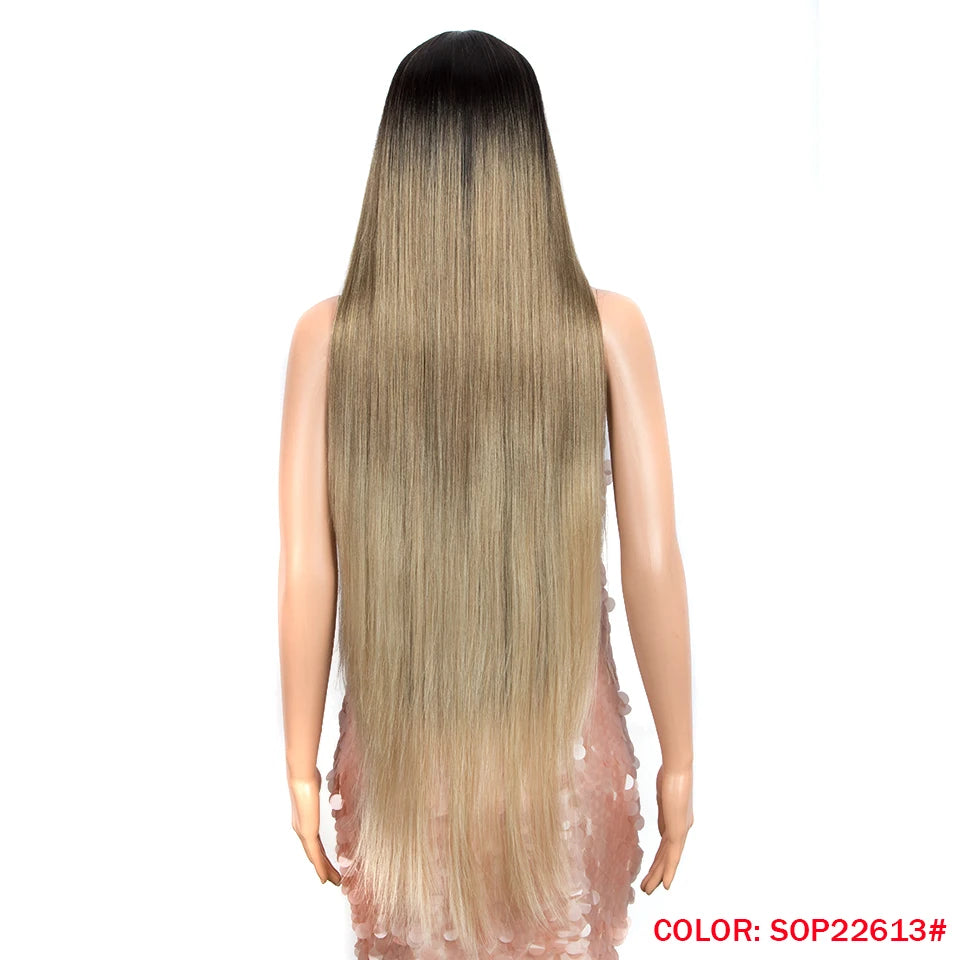 38 inch Straight Long Hair Synthetic Lace Front Wigs For Women High Temperature Hair Ombre 613 Red Cosplay Wigs Synthetic Hair