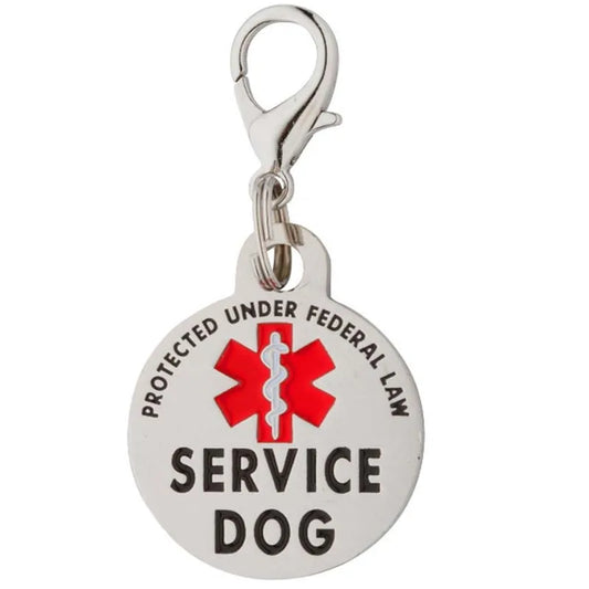 Service Dog Tag Federal Protection w/ Red Medical Alert Symbol Pet ID Tags Easily Attach to Collar Harness Vest Dog Service Tag