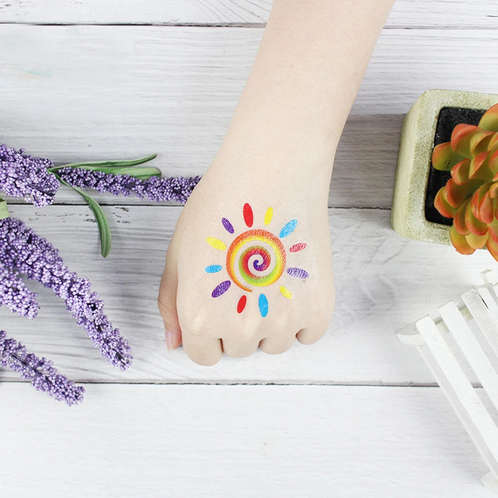 12Pcs Rainbow Temporary Tattoo Waterproof Body Art Butterfly Flower Arm Fake Tattoo Facial Stickers for Pride Festivals
