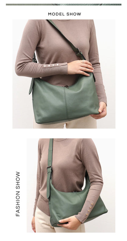 SC Luxury Women Cowhide Crossbody Bag Large Casual Shoulder Purse Wide Strap Handbag Female Daily 100% Genuine Leather Hobo Sack
