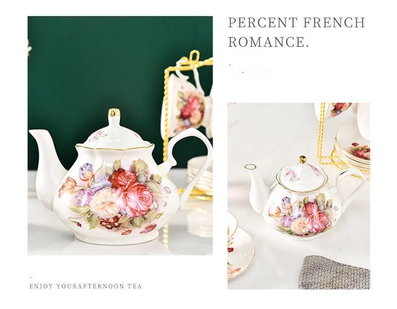 900ML European Bone China Teapot English Afternoon Tea Set Teapot High-Grade Porcelain Coffee Pot Heat Resistant Kettle Pot
