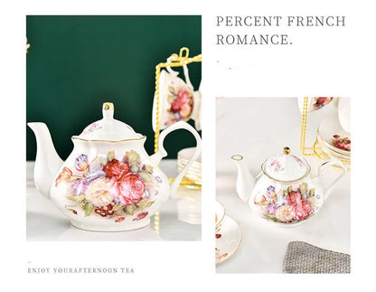 900ML European Bone China Teapot English Afternoon Tea Set Teapot High-Grade Porcelain Coffee Pot Heat Resistant Kettle Pot