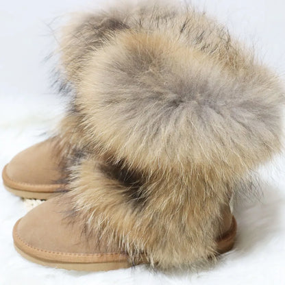 New Arrival 2025 Non-slip Fox Fur Woman Winter Snow Boots Women's Shoes Genuine Leather Natural Women's Snow Boots Thick Plush