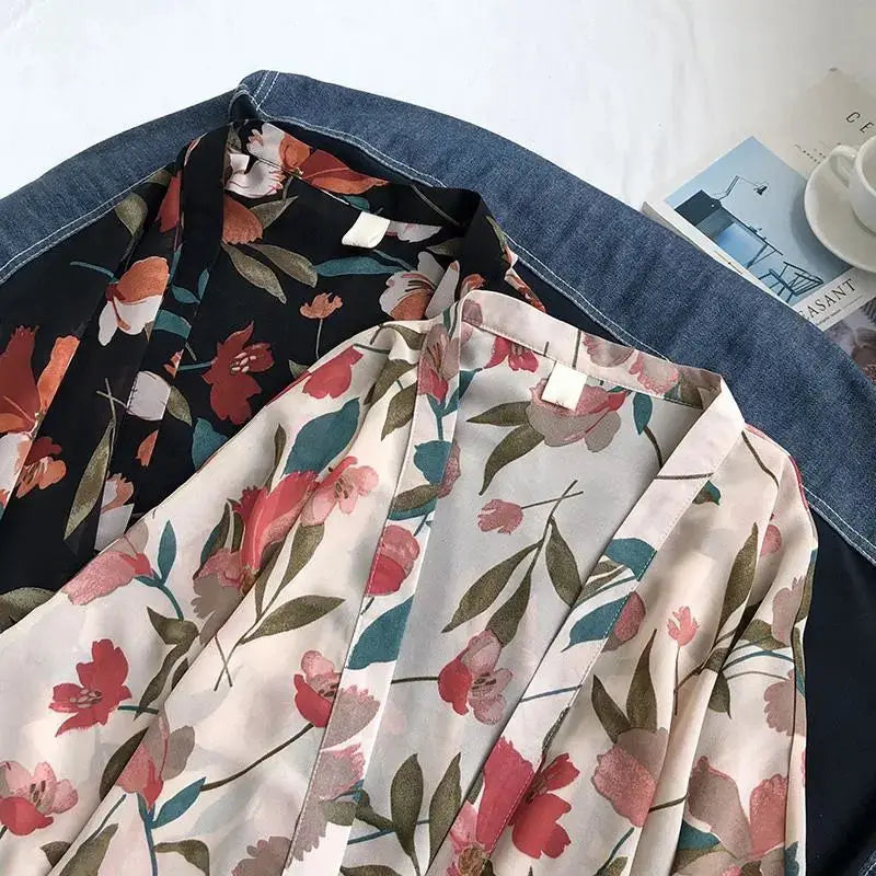 summer Chiffon Cover-ups ladies floral shirts blouses bohemia scarfs Beach Wear Kimono Dress For Women Swimsuit