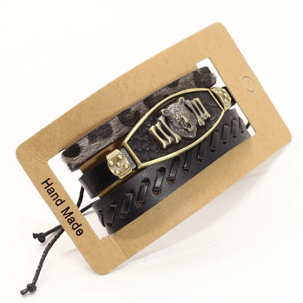 Alloy Scorpion Charm Braided Leopard Genuine Men Leather Bracelets For Women Wrap Wristbands Bangles Homme Wholesale Jewel
