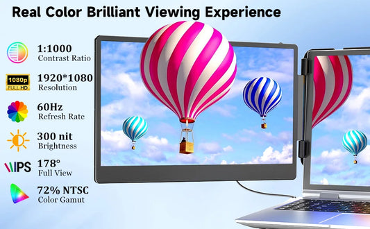 14 Inch High Brightness Full HD 1080P IPS Adjustable S1 Portable Laptop Screen Extender Monitor for Business Gaming Travel