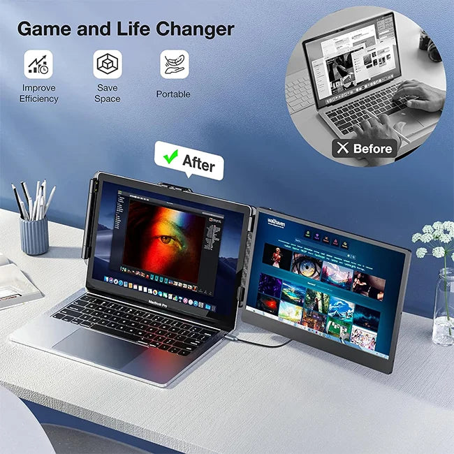 S1 Laptop Screen Extender 14" Portable Monitor for Laptop 13-17 Inch 1080P Dual Screen Monitor Extender