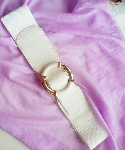 Women’s Elastic Stretch Wide Waist Belts w Wrapped Gold Circle Buckle