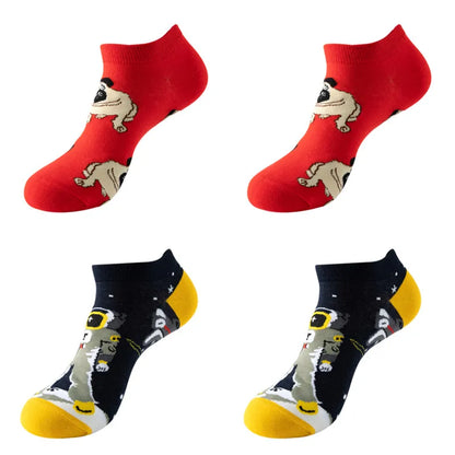 4pairs Funny animal Combed Cotton Fashion Hip Hop Man woman Oil Painting Socks Harajuku Skateboard outer space Happy love Socks