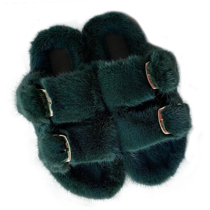 Wholesale Fashion Custom Winter Warm Luxury Fur Slippers Real Mink Fur Slides for Women Ladies Shoes