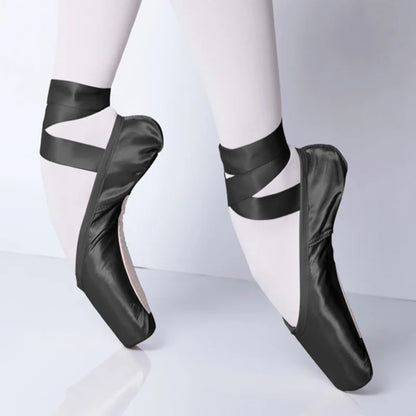 Black Satin Ballet Pointe Shoes Ladies Professional Ballet Shoes Girls Women Ballerina Shoes With Ribbons