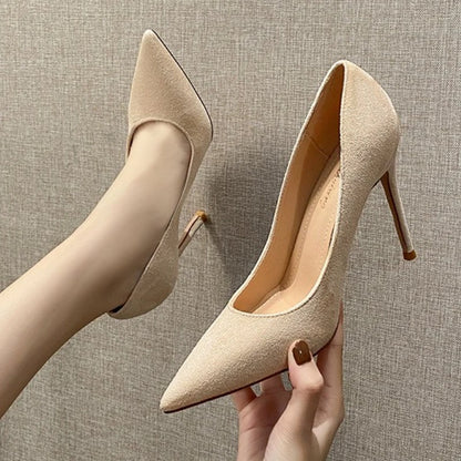 6CM/8CM/10CM Simple Design R Office Shoes Unique Luxury Suede Leather Heels for Ladies Shoes