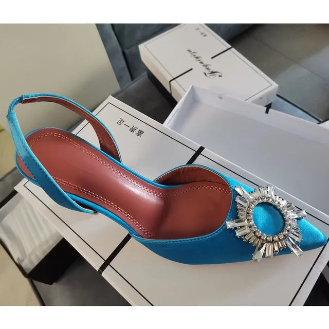 Brand Women Pumps Luxury Crystal Slingback High Heels Summer Bride Shoes Comfortable Triangle Heeled Party Wedding Shoes