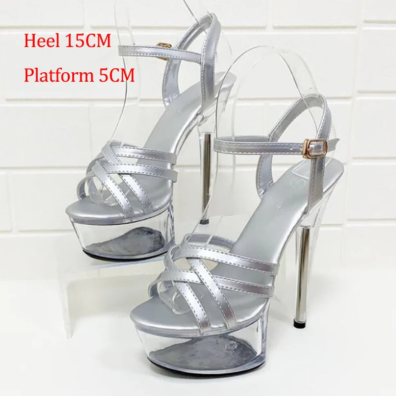 LTARTA Catwalk Artifact Model High Heels Fine with Sexy Black Platform 15cm Heels Ultra-High-Heel Sandals Women's Summer LFD