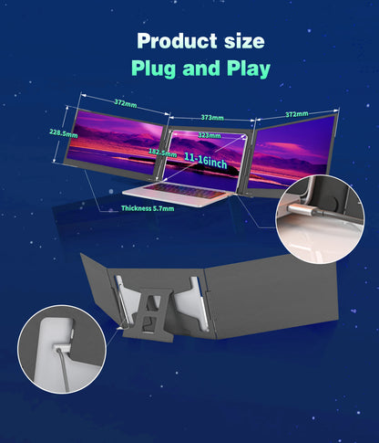 OEM/ODM Factory-Approved Triple Laptop Screen Extender Dual 15.6 Inch 1080P LCD Monitors Portable Tri Screen Monitor for IPS TFT