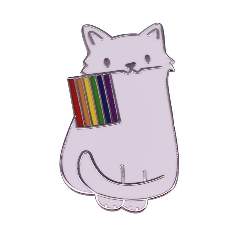 LGBTQ LGBT Gay Pride Rainbow Flag badge HS We're a little bit gay Moon Sounds Gay I'm In Love Wins Proudly Go Purride Cat Pin
