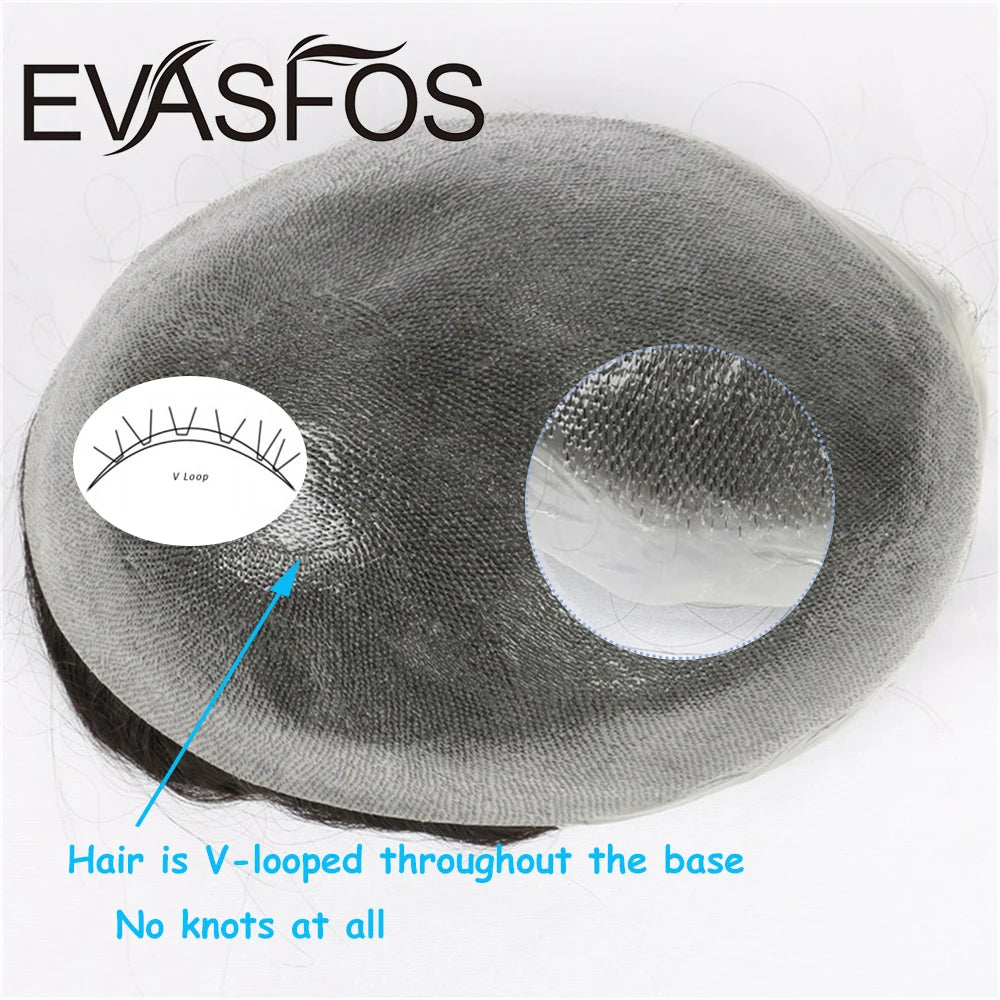 EVASFOS 0.02-0.04mm Super Thin Skin Men's Toupee Natural European Human Hair Male Wig Prosthesis Hair System For Men
