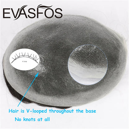 EVASFOS 0.02-0.04mm Super Thin Skin Men's Toupee Natural European Human Hair Male Wig Prosthesis Hair System For Men