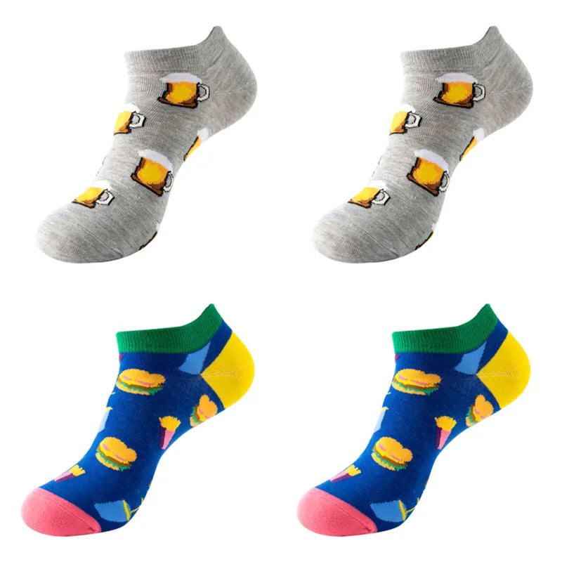 4pairs Funny animal Combed Cotton Fashion Hip Hop Man woman Oil Painting Socks Harajuku Skateboard outer space Happy love Socks