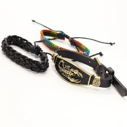 Alloy Scorpion Charm Braided Leopard Genuine Men Leather Bracelets For Women Wrap Wristbands Bangles Homme Wholesale Jewel