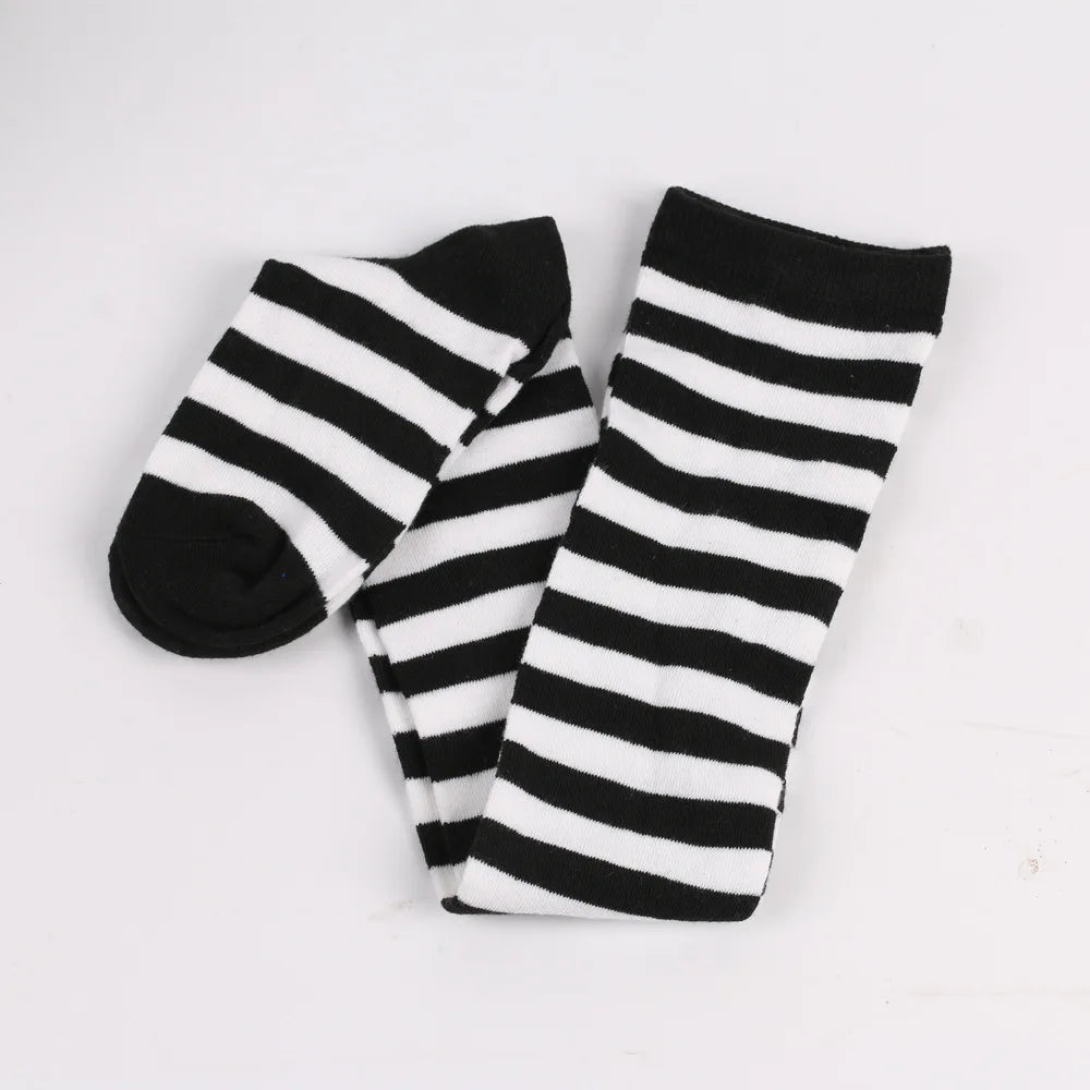 Womens Striped Thigh High Stockings Ladies Girls Black White pink Long Over Above Knee Socks femboy Cosplay Lolita Harajuku Y2k