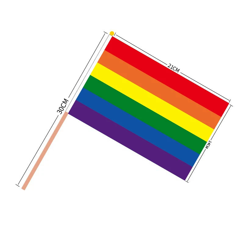Aerxrbrae Custom Hand Flag 100Pcs 14*21Cm Plastic Stick Rainbow Gay Lesbian Homosexual Bisexual Pride Banner